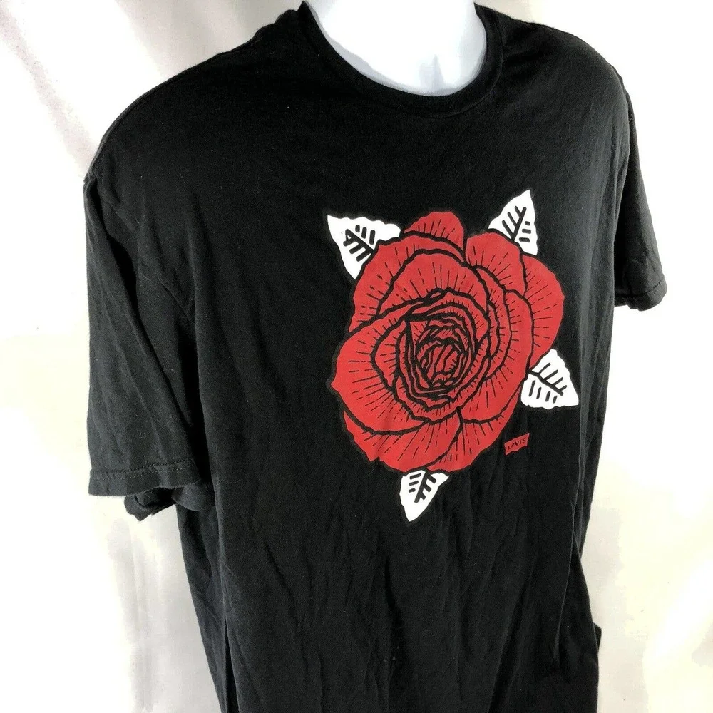 Levis Rose Shirt Mens XL Black Short Sleeve Graphic Tee Levi Strauss